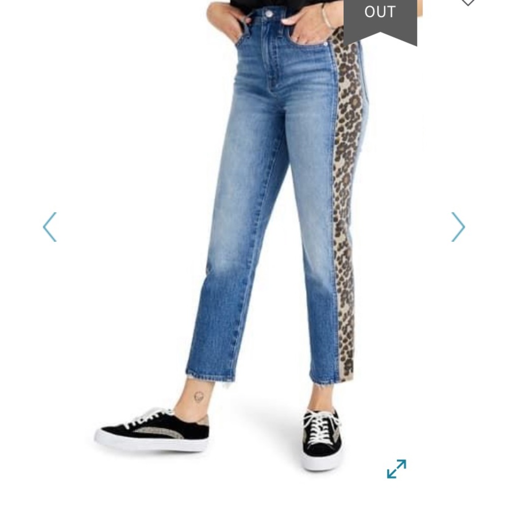Madewell Blue Straight Leg Jeans with Leopard Print